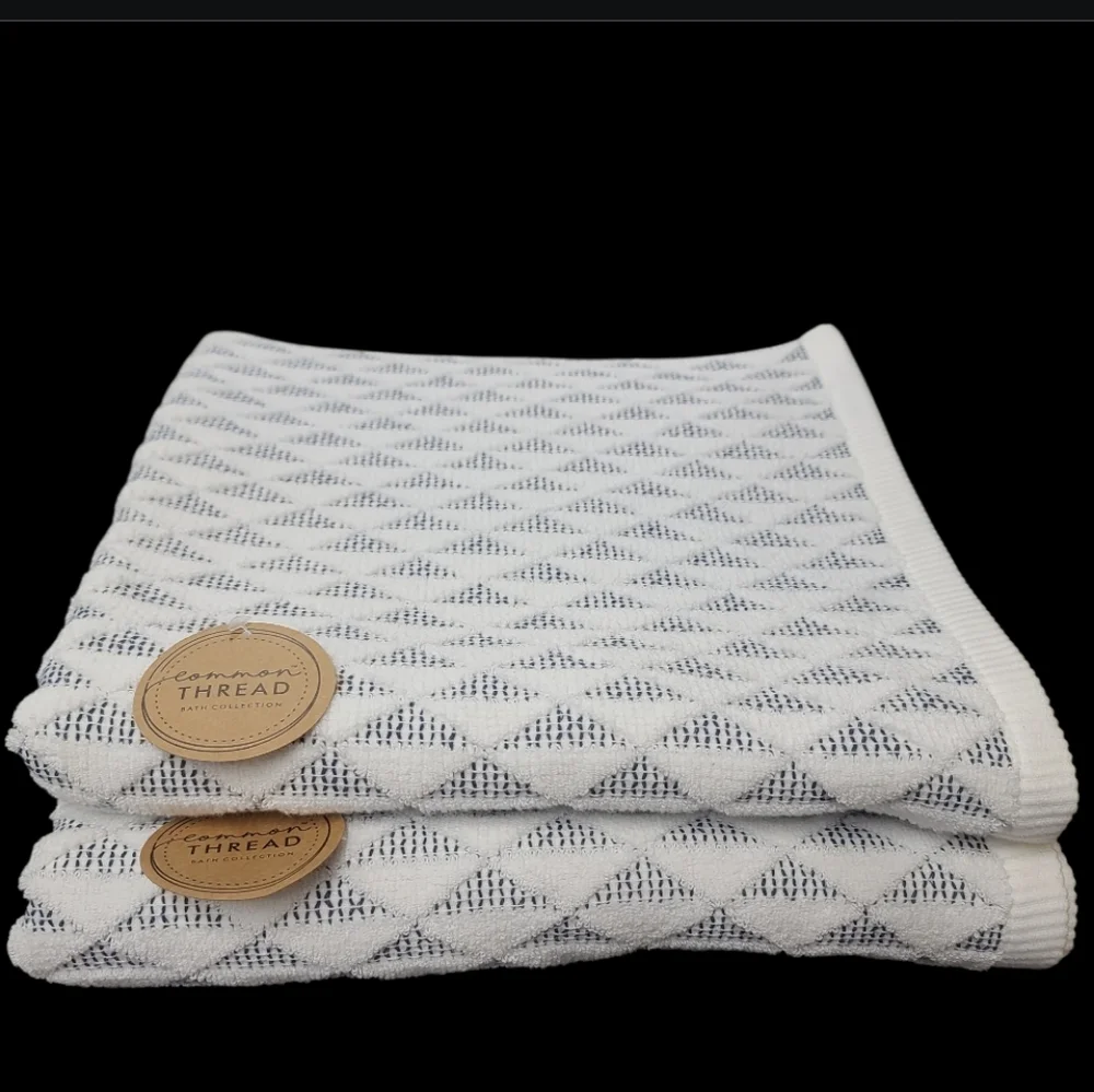 4pc COMMON THREAD Boho Triangle 100% Zero Twist Cotton BATH Hand Tip Towel Set